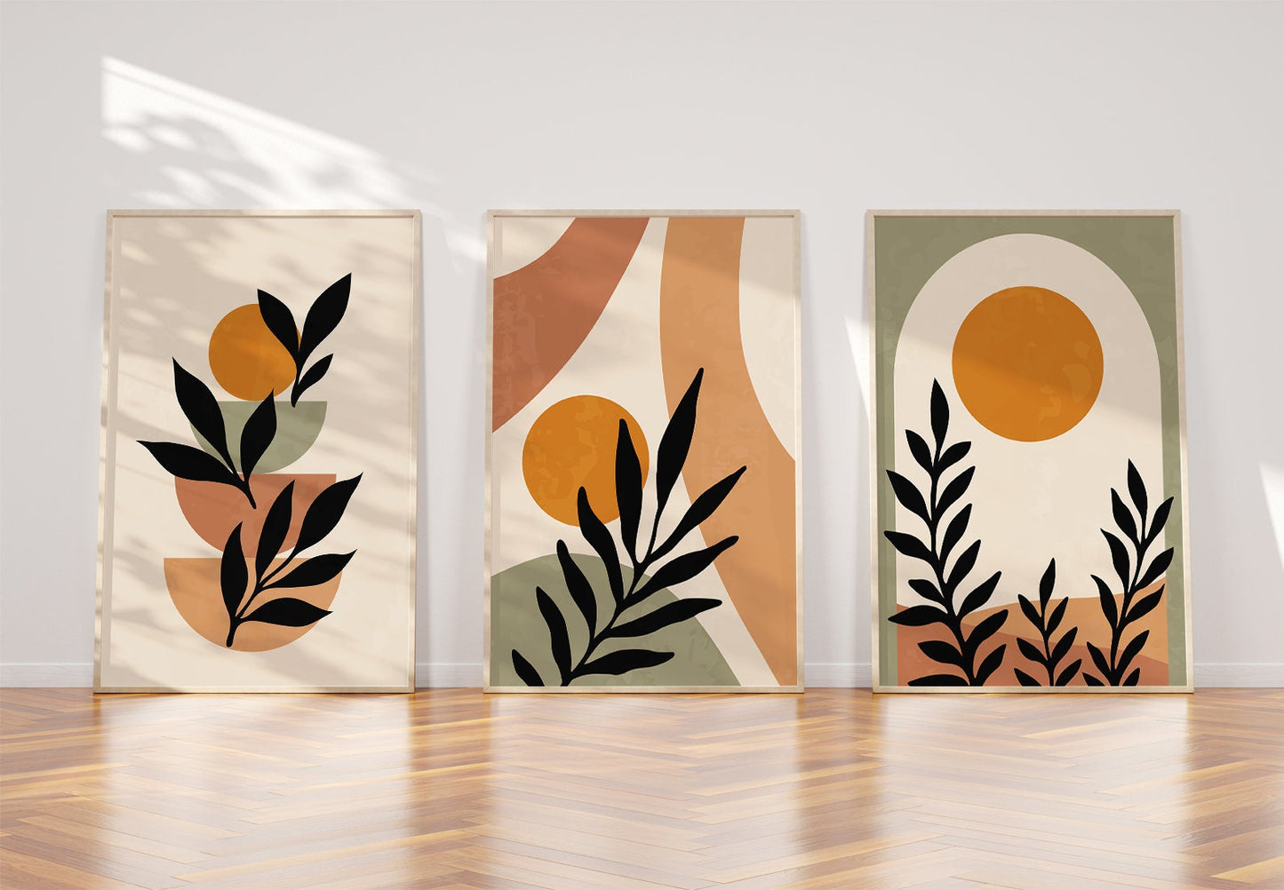 Abstrakte Boho Wandbilder, 3er-Set, Beige, Grün, Terracotta, Boho Wandposter, Wohnzimmer Posterset, Schlafzimmer Dekoration b156